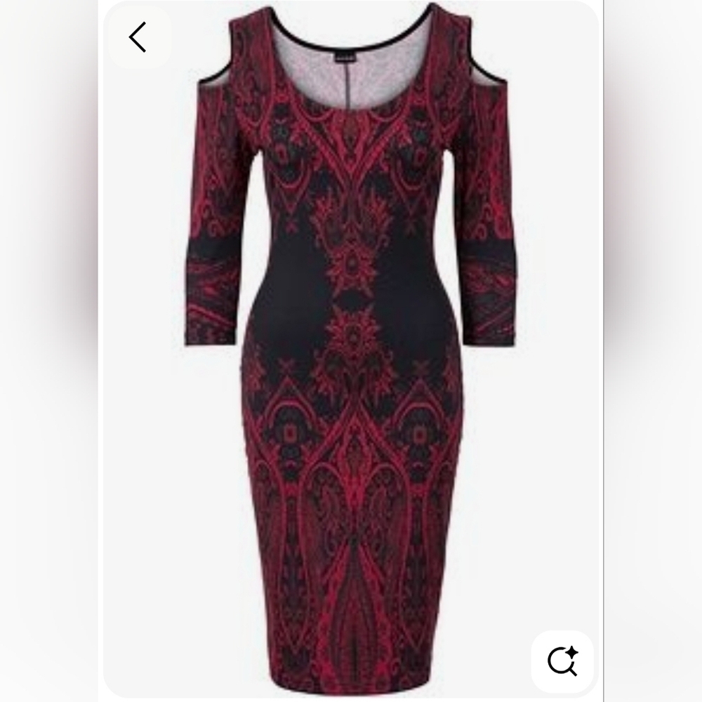VENUS Burgundy Black Ruched Cold Shoulder Bodycon Dress Knit Sweater Women's M